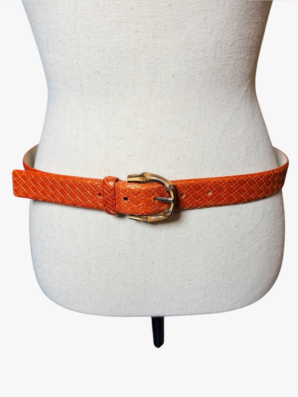 Vintage Banana Republic Burnt Orange Woven Leather Belt with Bamboo Buckle